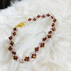 Red Dk Gold Nugget Silver Bracelet New Size 7.25 inches